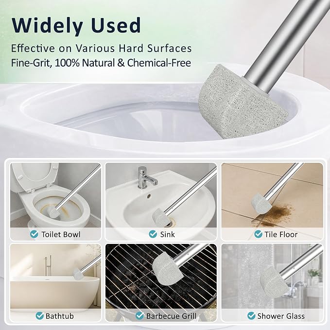 8-Pack Pumice Stone Toilet Cleaner with Long Handle - Hard Water & Limescale Remover, Non-Scratch Multi-Surface Scrubber, Disposable Refill Heads for Bathroom & Kitchen