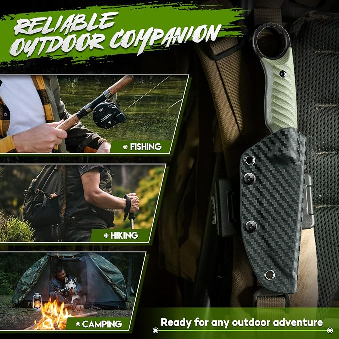 Purple Dragon Fixed Blade Knife with Kydex Sheath -Survival Knife Green | Forged from a Single Piece of D2 Steel, Full Tang G10 Handle, Gift Box, for Outoor Camping