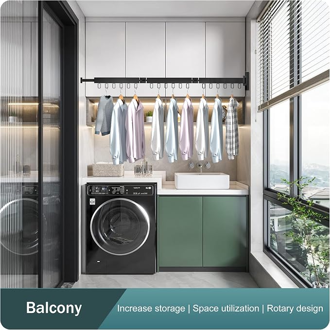 BOQORAD Clothes Drying Rack,Wall Mounted Space-Saver,Retractable,Collapsible, Strong Load-Bearing,ing Rack Clothing,Laundry Drying Rack（Windproof Ring, Three Pole）