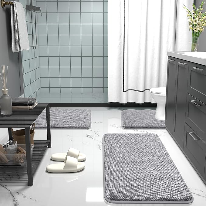 OLANLY Thick Memory Foam Bathroom Rugs 36x24, Soft Absorbent Bath Mat, Grey | Quick Dry Bath Mat Rugs, Non-Slip Mats, Machine Washable Carpet for Bathroom Floor, Tub and Shower, Home Decor Accessories