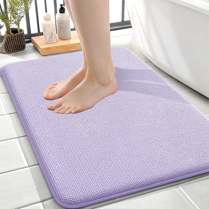 OLANLY Memory Foam Small Bathroom Rugs 24x16, Absorbent Bath Mat, Lavender | Soft Quick Dry Bath Mat Rugs, Non-Slip, Machine Washable Mat for Bathroom Floor, Tub and Shower, Home Decor Accessories