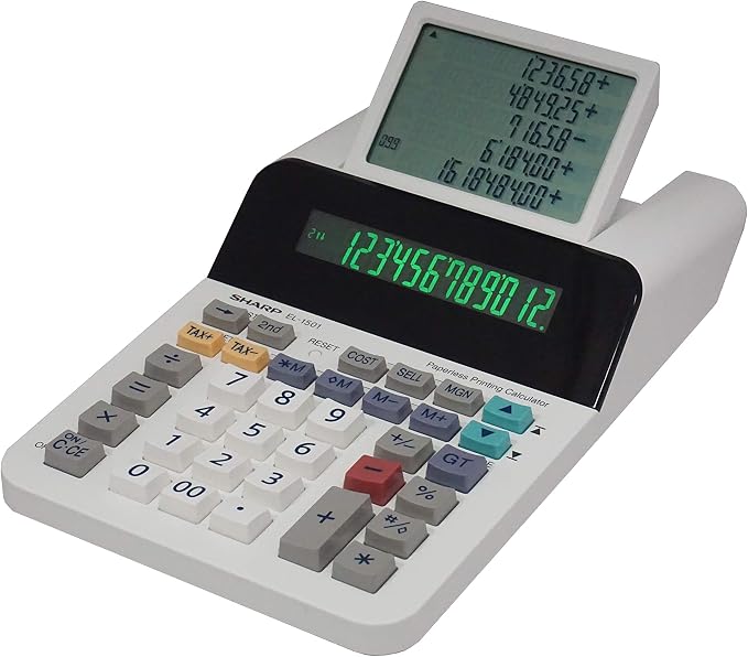 Sharp El-1501 Compact Cordless Paperless Large 12-Digit Display Desktop Printing Calculator that Utilizes Printing Calculator Logic