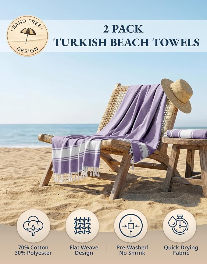 LANE LINEN 2 Pack Beach Towels Oversized, 39"x71", Quick Dry - Regal Orchid | Lightweight & Packable - Great For Pool, Swim & Travel - Machine Washable, Tumble Dry Low - 2 Pack Regal Orchid - Pool Day