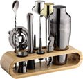 Mixology & Craft Cocktail Shaker Set with Bamboo Stand - Professional 10-Piece Bartender Kit, Complete Bar Set for Home Use with Jigger, Muddler, Strainer, Spoon, Pourers & Corkscrew (Gunmetal)