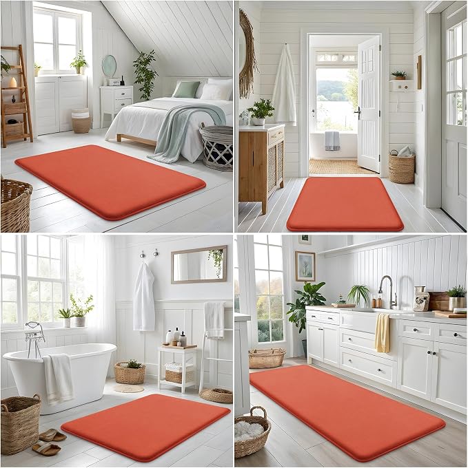 Smiry Memory Foam Bath Mat 30x20, Extra Soft and Absorbent Bathroom Mats, Non Slip Washable Carpet for Floor, Shower and Tub, Coral