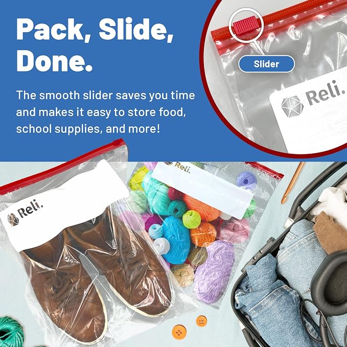 Reli. 2 Gallon Bags (150 Count) 13x15 inch Slider Food Storage | Bulk 2 Gallon with Slider & Write-On Label | Heavy-Duty Clear