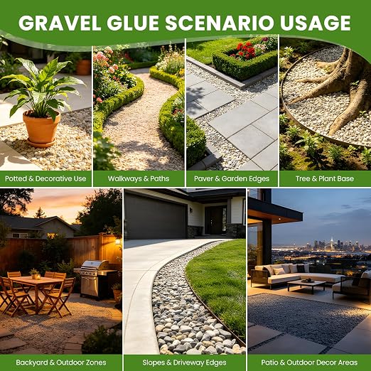 Mulch & Rock Glue for Landscaping, 64 OZ Multi-Purpose Gravel Binder | Weatherproof Permeable Binder for Pea Gravel, River Rock & Pebbles; Pet-safe Adhesive for Patios, Walkways, Driveways, Yard
