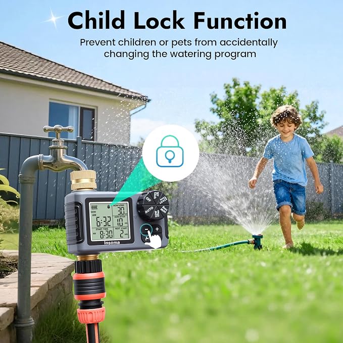 Water Timer for Garden Hose with 100% Brass Pipe, Programmable Sprinkler Controller for Garden Faucet with Auto/Manual/Rain Delay Mode, Irrigation Timers for Lawn, Yard, Outdoor Plants