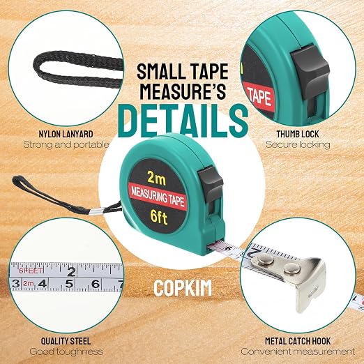 Copkim 50 Pcs 6 FT Mini Tape Measure Retractable Bulk Small Measuring Tape Pocket Size Measurement Tool for Operation Christmas Items Party Favor Gifts Stuffers for Men(Water Green)