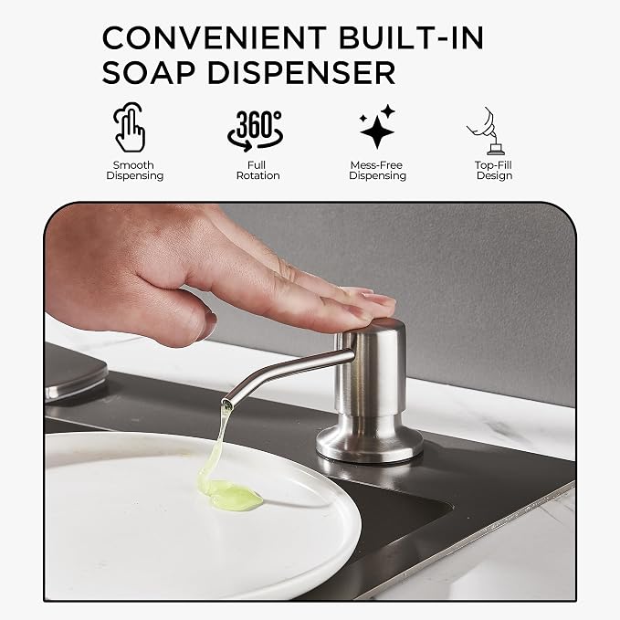 FORIOUS Kitchen Faucet with Soap Dispenser, Stainless Steel, Brushed Nickel | Single Handle Stainless Steel Kitchen Faucet with 3 Modes Sprayer, Commercial Spring Faucet for Kitchen Sink, Laundry Rv Bar