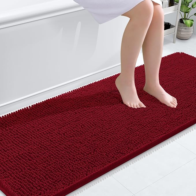 OLANLY Bathroom Runner Rugs 70x24, Extra Soft Absorbent Chenille Bath Rugs, Rubber Backing Quick Dry, Machine Washable Long Bath Mats for Bathroom Floor, Tub and Shower, Home Decor Accessories, Red