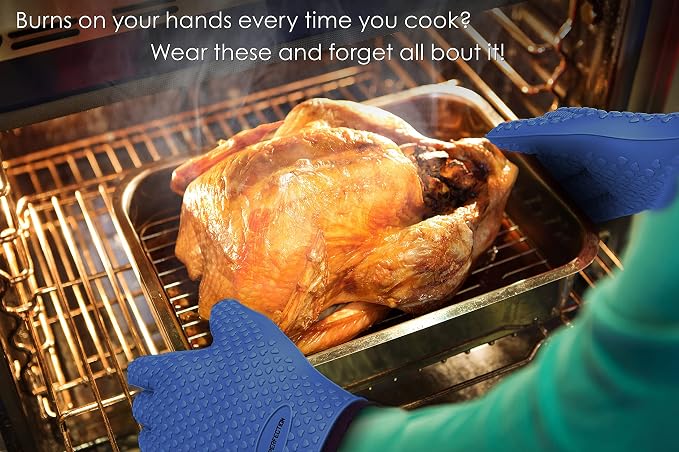 KITCHEN PERFECTION Silicone Smoker BBQ Gloves - Heat Resistant Oven Mitts | Waterproof, 5-Finger Design For A Better Grip, for Pitmasters, Meat Smoking, Grilling, Cooking, Frying Turkey | Grill Gift