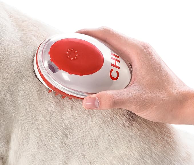 CHI for Dogs Soap Dispensing Palm Brush, Handheld Dog Bathing Scrubber with Built-In Shampoo Dispenser, Soft Rubber Bristles for Massaging and Deep Cleaning All Dog Coat Types, Red
