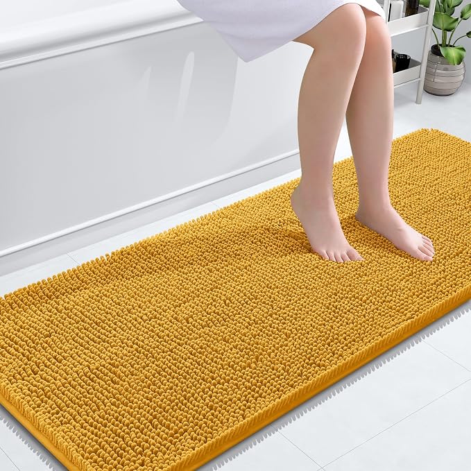 OLANLY Bathroom Runner Rugs 59x24, Soft Absorbent Chenille Bath Rugs, Rubber Backing Quick Dry, Machine Washable Long Bath Mats for Bathroom, Tub and Shower, Home Decor Accessories, Golden Yellow