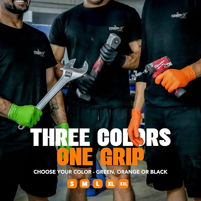 GRIPXX Herkules Grip Heavy Duty 8Mil Orange Nitrile Gloves,3D Raised Diamond Texture-Latex & Powder Free-Industrial, Mechanic (1, Medium)