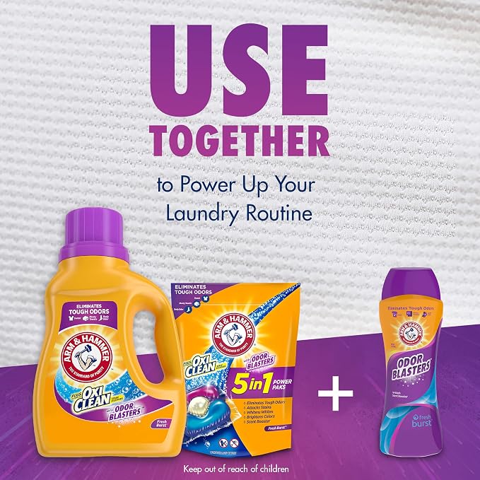 Arm & Hammer Plus OxiClean Odor Blasters Fresh Burst, 75 Loads Liquid Laundry Detergent, 118.1 Fl oz