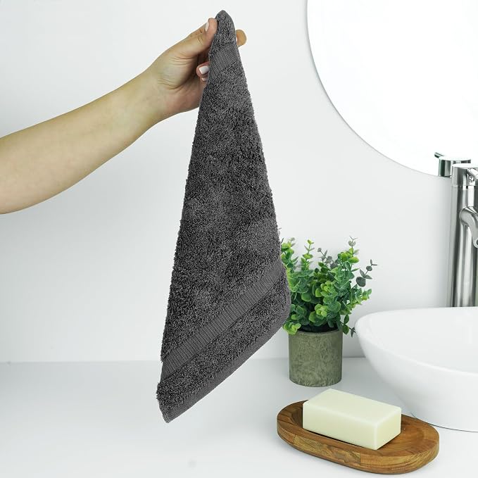 Chakir Turkish Linens 4 Piece Washcloth Set, 100% Cotton Luxury Turkish Washcloths for Bathroom, Soft Absorbent Washcloths, 13 x 13 Inches, Dark Gray
