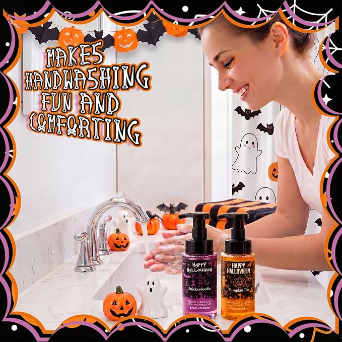 6 Pack Halloween Foaming Hand Soap with Pump Care Moisturizing Liquid Gentle Scented Hand Wash Gifts Spooky Happy Halloween Celebration Party Favors Decorations