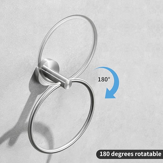 Brushed Nickel Toilet Paper Holder Towel Ring, Hand Towel Holder and Toilet Roll Holder Double Post Pivoting Bathroom Accessories Wall Mounted Bathroom Hardware Set Stainless Steel, 2 Pieces