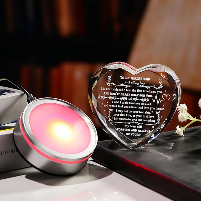 Qianwei Gifts for Girlfriend from Boyfriend Unique - Personalized Crystal Heart Gifts for My Girlfriend Who Has Everything - Birthday Anniversary Wedding Valentines Day Present Ideas for Her