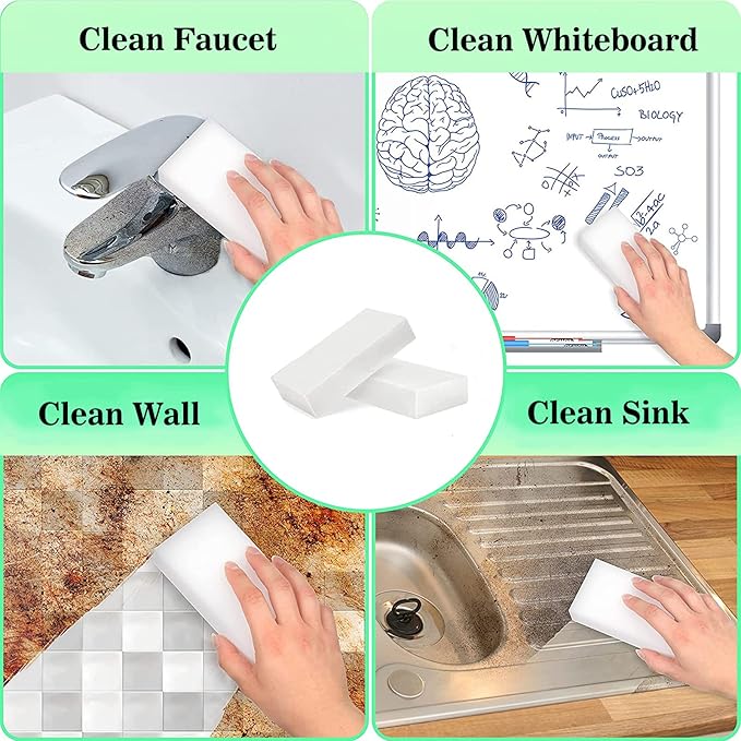 50+100Pack Magic Sponge Eraser, Melamine Sponge Foam Bulk Sponge Sheets Cleaning Pads, Multi-Functional Household Cleaning Sponges for Dish