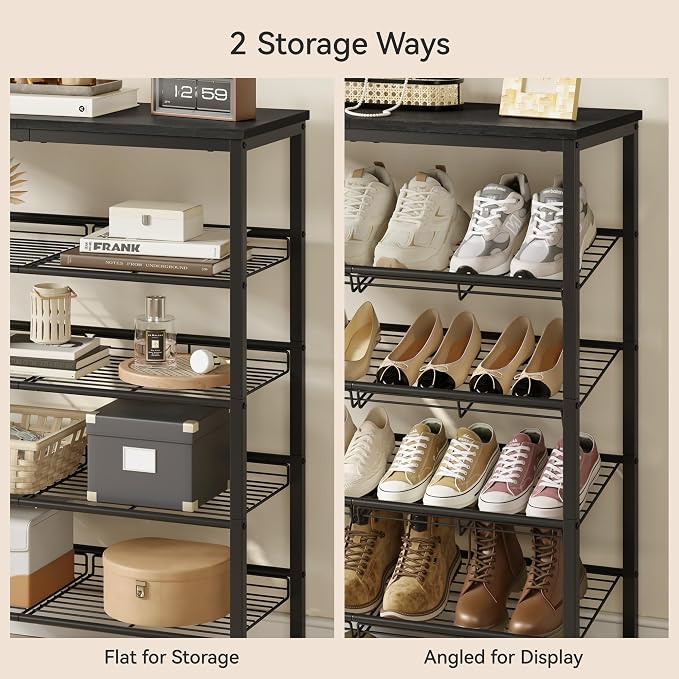 Nunsino Shoe Rack for Closet,5 Tier Shoe Organizer for Entryway,Shoe Shelf with Storage Shelves and Spacious Top,Max Holds 20 of Shoes,Black