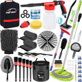 44Pcs Car Wash Detailing Kit Cleaning Kits with Foam Gun Sprayer Wash Mop with Long Handle Collapsible Bucket Large Wash Mitt Towels Complete Interior Exterior Car Washing Supply Set Black