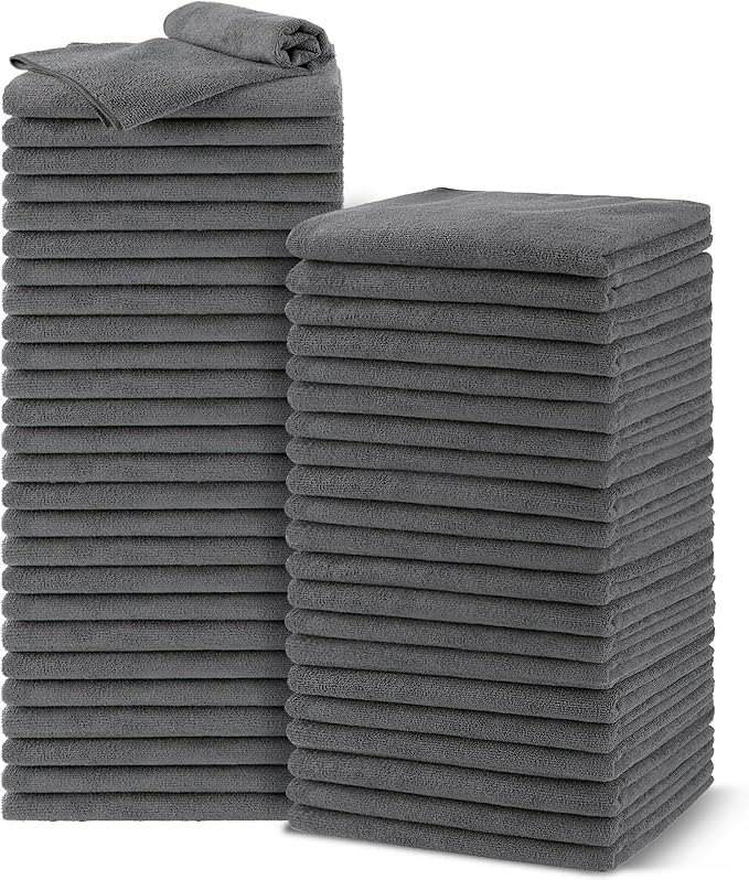 UNIMADE Salon Towels 48 Pack, Super Soft Microfiber Gym Towels | Highly Absorbent Hair-Drying Cloth for Gym, Bath, Spa Use and Home Beauty Care - Grey (16x29 inch)