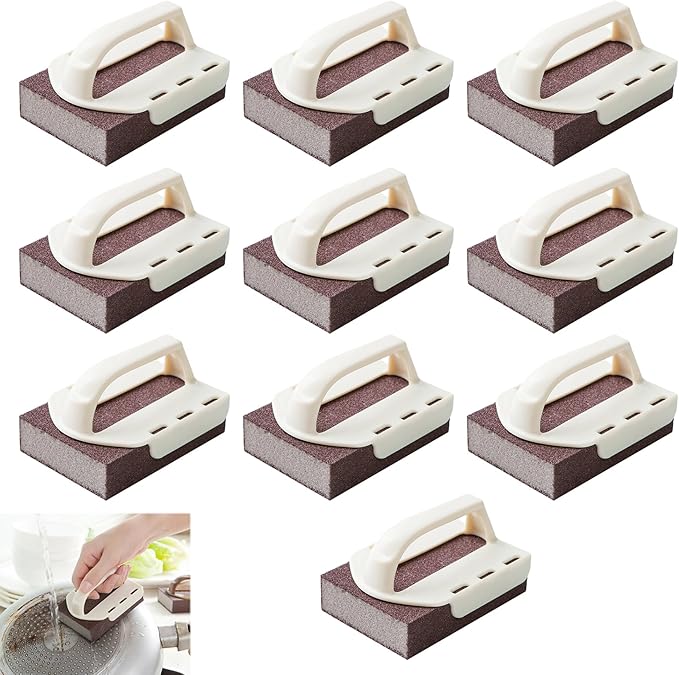 Magic Cleaning Sponge, Heavy Duty Nano Carbide Cleaning Sponge for Pots & Pans, Rust Remover & Descaling Eraser with Handle, Bulk Pack of Magic Cleaning Sponge Scrubber (10 Pcs)