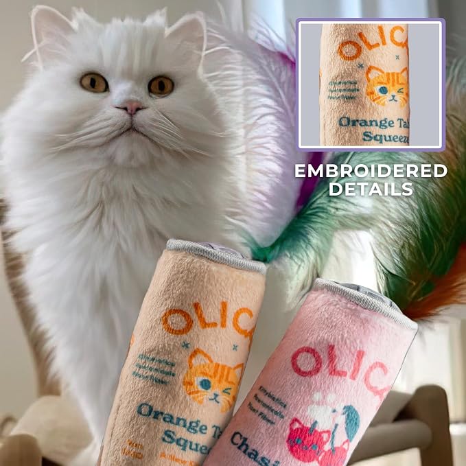 Haute Diggity Kitty Olicat Catnip Toys, Soft Plush Cat Toys Catnip Filled with Interactive Crackle Sound & Feathers, Safe & Durable Toy for Cats & Kitten, 2 Pcs