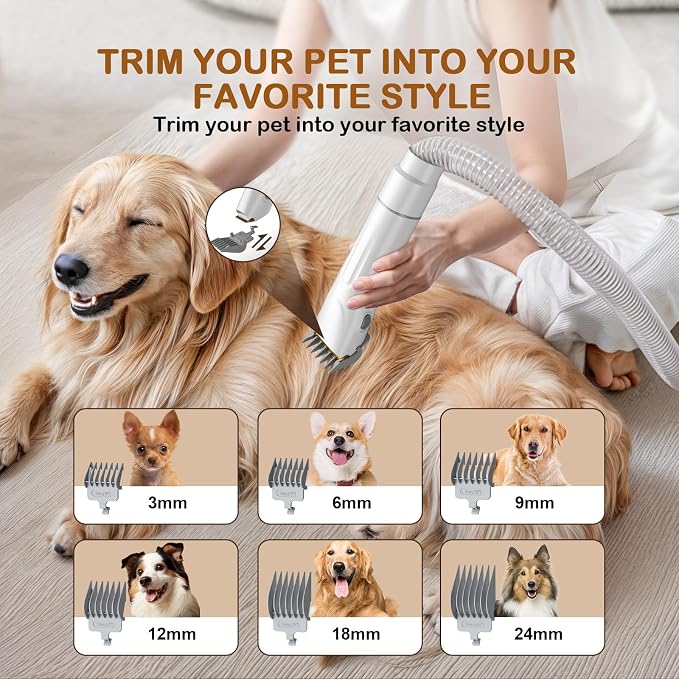 Dog Grooming Kit, 3 Suction Modes Dog Brush Vacuum with 6 Pet Grooming Tools (Eggshell)