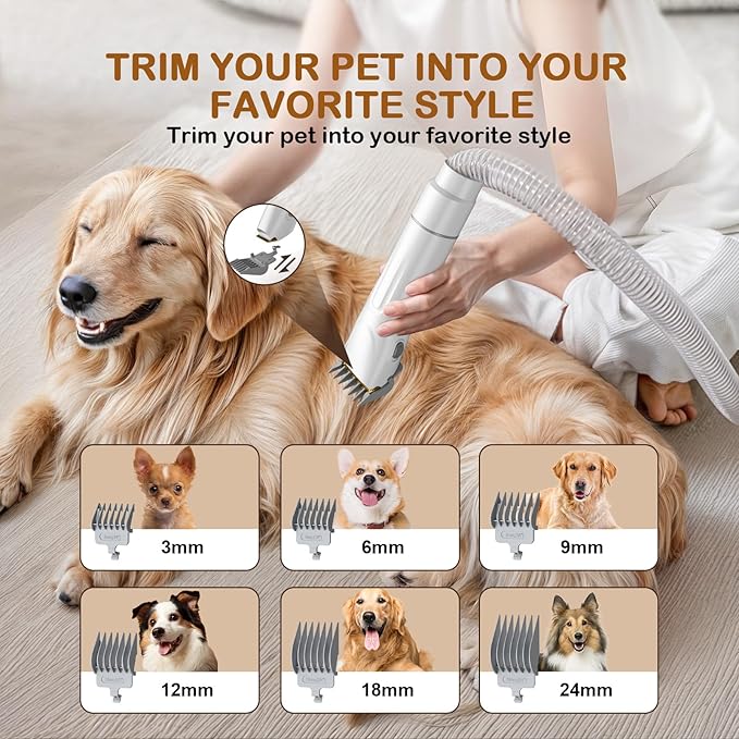Dog Grooming Vacuum, Dog Grooming Kit, 3 Suction Modes Dog Brush Vacuum with 5 Pet Grooming Tools (Off-white)