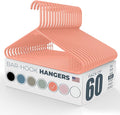 Plastic Hangers 50 Pack (60 Count) – Made in the USA – 6lb Capacity Standard Clothes Hangers with Strap Hooks for Dresses, Lingerie, Shirts, Pants, and Jackets – Peach