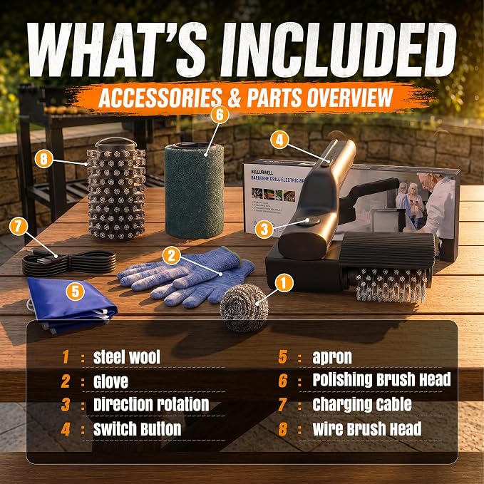 Electric Grill Brush- 24kg Max Torque BBQ Cleaner with 3-Speed Modes- 200-Min Runtime- 7-Level Adjustable Angle, Reinforced Bristles, Safe for Porcelain, Cast Iron, Stainless Steel & Outdoor Grills