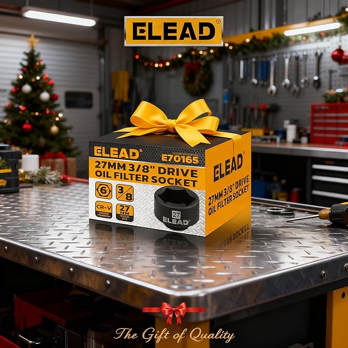 ELEAD 27 mm Oil Filter Socket Wrench, Metric Oil Filter Wrenches, 3/8'' Drive 6-Point Oil-Filter Removal Tool, Low Profile Design for Easy Removal, Chrome Vanadium Steel Oil-Change Tool