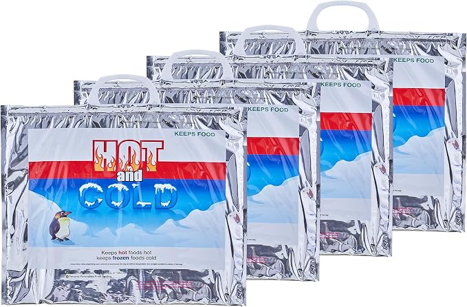 Superio Hot and Cold Insulated Bags for Food Delivery, Grocery Shopping Bags, Food Storage for Hot and Frozen Food for Travel, Disposable Cooler Bag, Reinforced Thermal Lunch Bag (4, 15.5"x13")