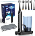 Electric Toothbrush with Water Flosser Combo for Teeth Brushing & Flossing, Sonic Electric Toothbrush for Adults, Cordless Water Flosser for Home & Travel, Portable Travel Case Included