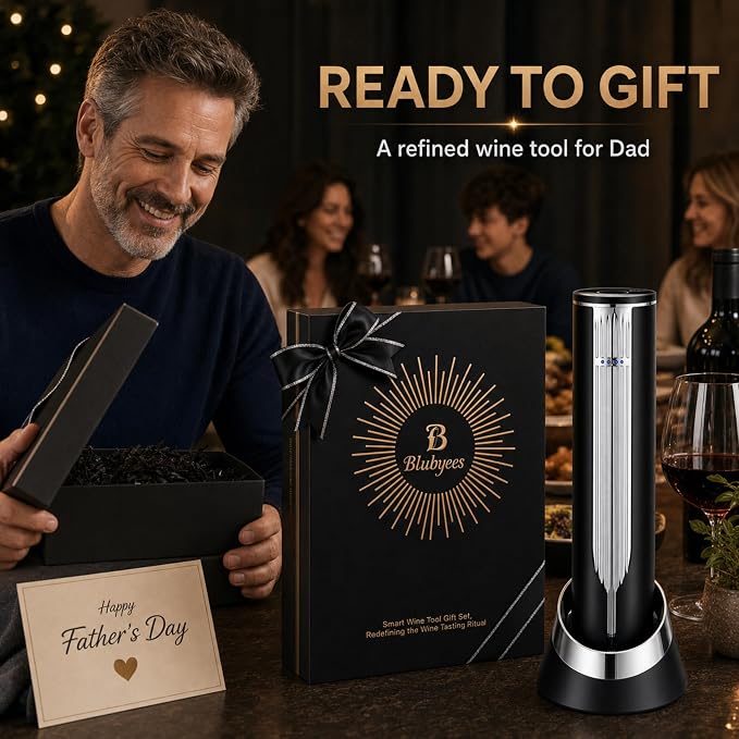 BLUBYEES Electric Wine Bottle Opener with Charging Base & Built-in Foil Cutter – Rechargeable Intelligent Touch-Activated Automatic Corkscrew – Luxury Christmas Wine Gifts for Women, Men, Seniors