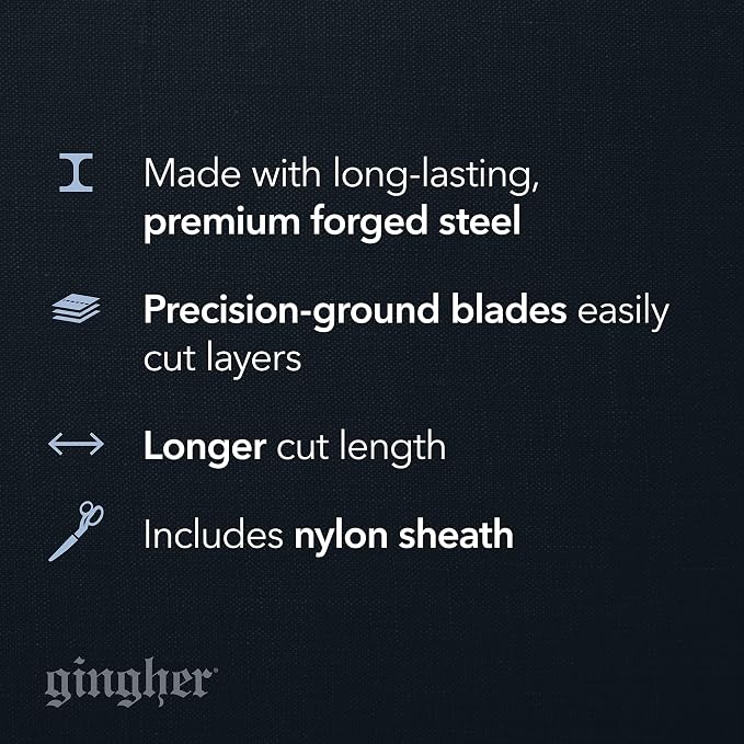 Gingher 8" Professional Dressmaker Scissors for Fabric Cutting, Razor-Sharp Knife-Edge Blades, Precise Cuts for Sewing & Quilting, Heavy-Duty Forged Steel with Protective Sheath, Made In Italy