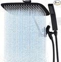 G-Promise All Metal 14 Inch Dual Square Shower Head with Handheld Spray Combo, Rain Shower Head, Adjustable Extension Arm, 3-Way Diverter, 71 Inch Extra Long Hose - A Bathroom Upgrade (Matte Black)