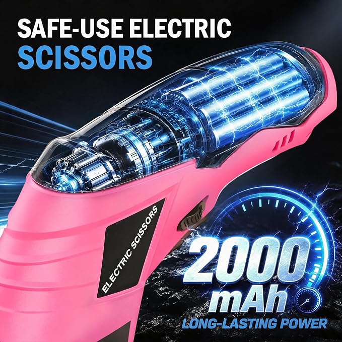 2026 Upgrade Cordless Electric Scissors Cardboard Cutter with 2 Type Blades Rechargeable Powerful Shears Cutting Tool for Fabric Electric Chop Saw Leather Felt with Charger-Pink