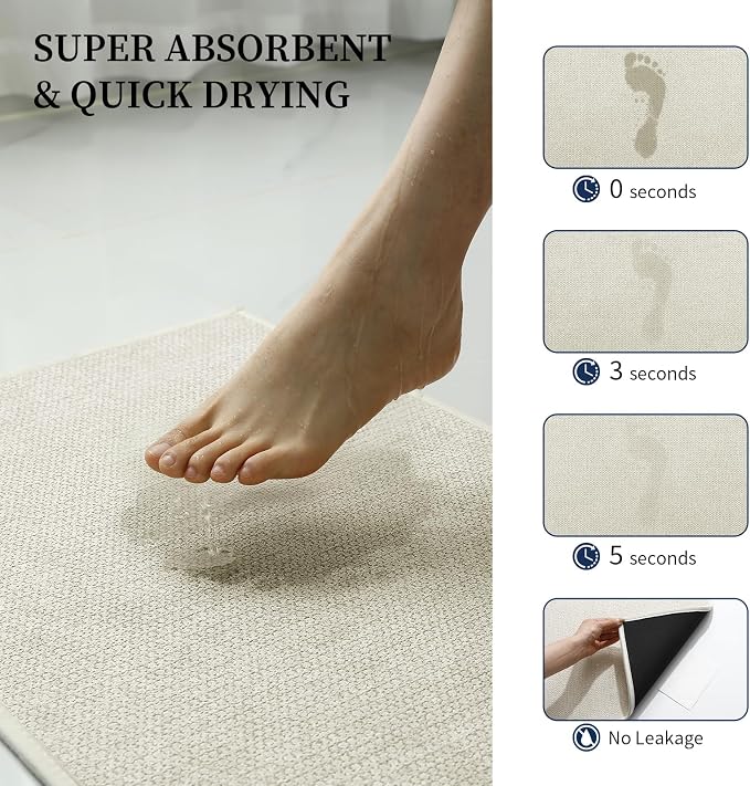 YIHOUSE Beige Bathroom Rugs Sets 4 Piece, Quick Dry Thin Bath Mat with Toilet Rug, Non Slip Absorbent Machine Washable, Bath Runner Rugs for Bathtub Sink Home Decor
