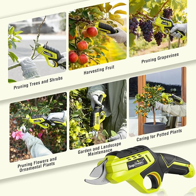 SnapFresh Cordless Electric Pruning Shears, 4.0Ah Battery Powered Garden Pruner with Extra Blade, 3/4" Cutting Capacity, Tool-Free Quick Blade Swap, Lightweight Branch Cutter Gardening Scissors