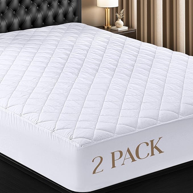 Quilted Fitted Mattress Pad 2 Pack, Twin Mattress Protector Topper with Deep Pocket Stretches up to 16 Inches, Machine Washable Mattress Cover by Utopia Bedding (White)