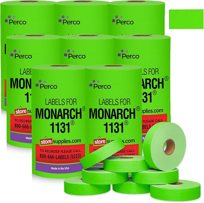 Pricing Labels for Monarch 1131 Fluorescent Green - 160,000 Labels w/ 64 Rolls Value Pack, 8 Sleeves - Made in USA