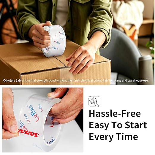 Heavy Duty Clear Packing Tape with Dispenser – 6 Rolls Pack Tape, 2.36 Inch x 66 Yd, 2.8 Mil – Strong Adhesive Package Tape for Moving & Shipping Supplies
