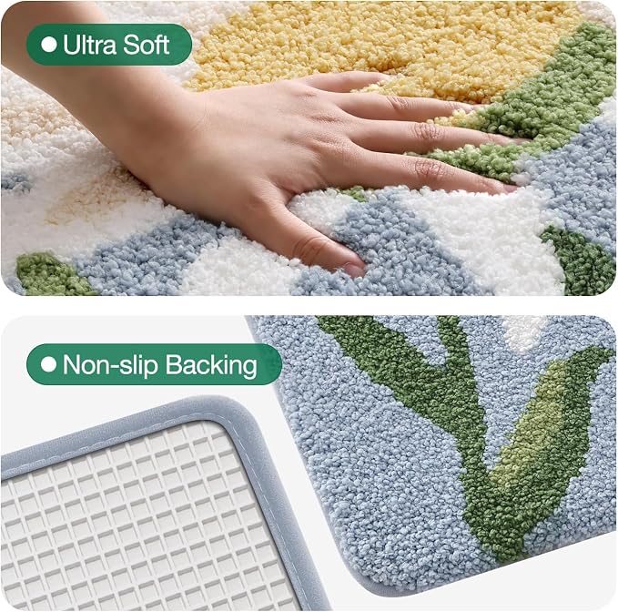 LUMI Bathroom Rugs Cute Daisy, Soft Absorbent Squarer Bath Mat Non-Slip, Machine Washable Quick Dry Blue Luxury Rug Flower for Kids Room, Bathtub, Home Decor, 26"x26"