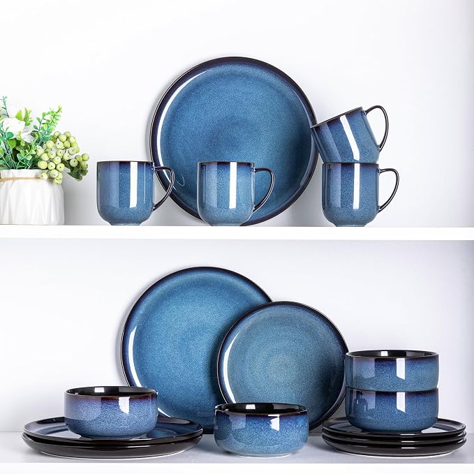 LERATIO Ceramic Coffee Mugs Set of 6,12oz Handmade Coffee Mugs Set | Large Handle for Cappuccino/Latte/Tea/Hot Cocoa,Oven &Dishwasher & Microwave Safe-Blue