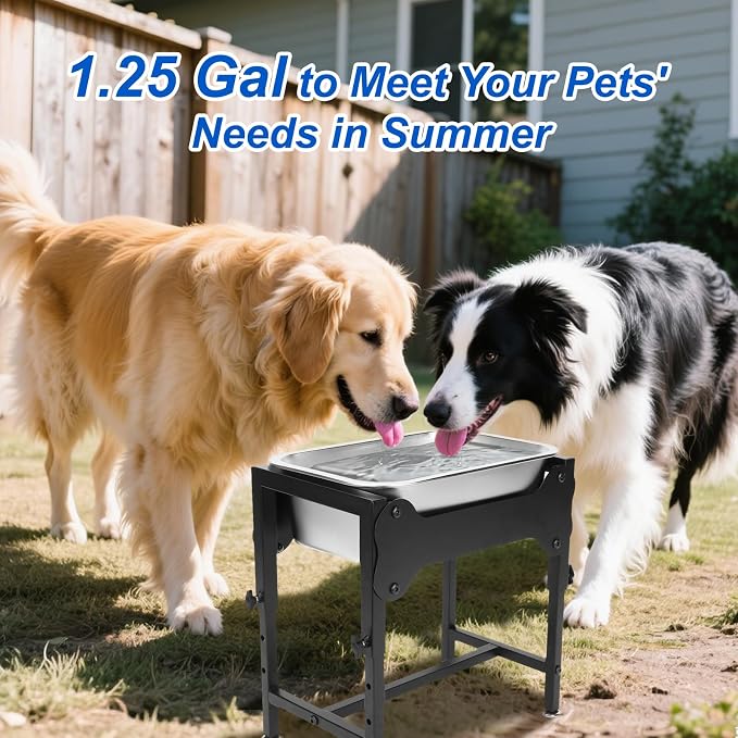YUEPET Outdoor Elevated Dog Water Bowl, 1.25 Gallon Bowl for Dogs | 4 Adjustable Heights, 1.25 Gallon Stainless Steel Bowl, Raised Stand, Food and Water Use, Indoor Outdoor Use, Large Dogs