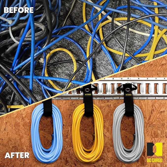 DC Cargo Mall Extension Cord Organizer E-Track Accessories for (Pack of 2) – Keep Cords, Cables, Hoses, Etrack Accessories Organized On E-Track - 17” Hook & Loop Closure Keeps Cables Secure